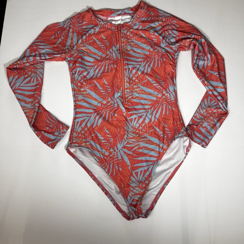 One Piece Long Sleeve Swimsuit With Half Zip Closure The Salt Life Tropic Palm - Picture 3 of 8